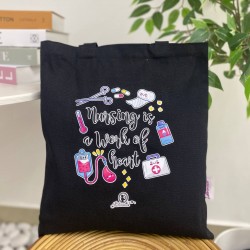 TOTE BAG NURSING IS A WORK OF HEART - BLACK