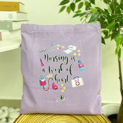 TOTE BAG NURSING IS A WORK OF HEART - LIGHT PURPLE