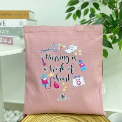 TOTE BAG NURSING IS A WORK OF HEART - PINK