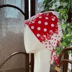 SCRUB CAP - RED POLKADOT WITH FLOWER