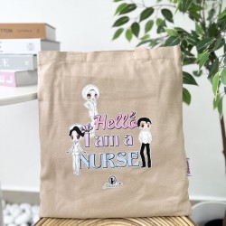 TOTE BAG HELLO I AM NURSE - NUDE