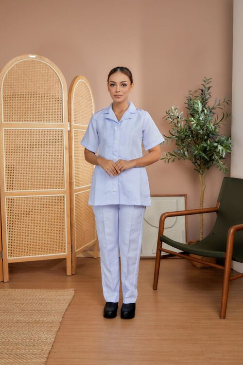 SHORT SLEEVE PEMBANTU PERAWATAN KESIHATAN FEMALE UNIFORM (ONE SET TOP & PANT)