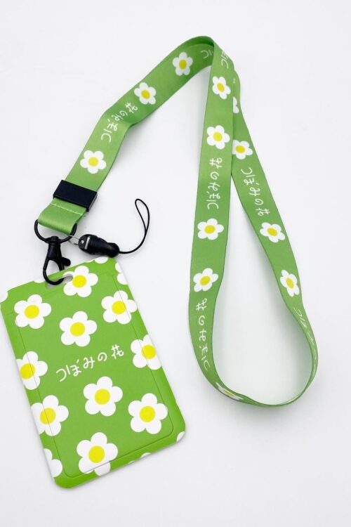 CARD HOLDER & LANYARD SET FLOWER GREEN
