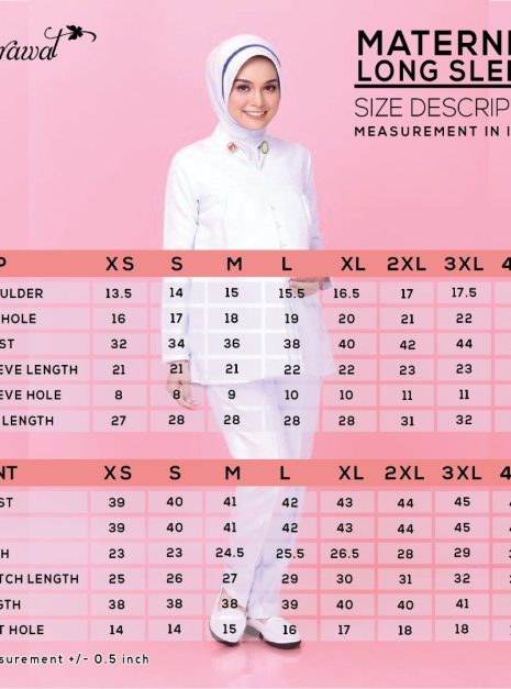 NURSE LONG SLEEVE MATERNITY UNIFORM (ONE SET TOP & PANT)