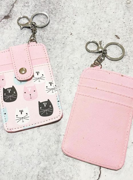 Printed Card Holder Vertical - Light Pink Cat