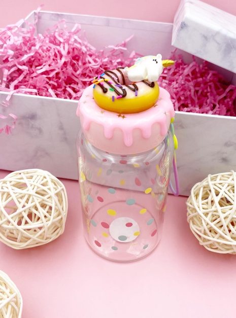 DONUT UNICORN GLASS BOTTLE PINK