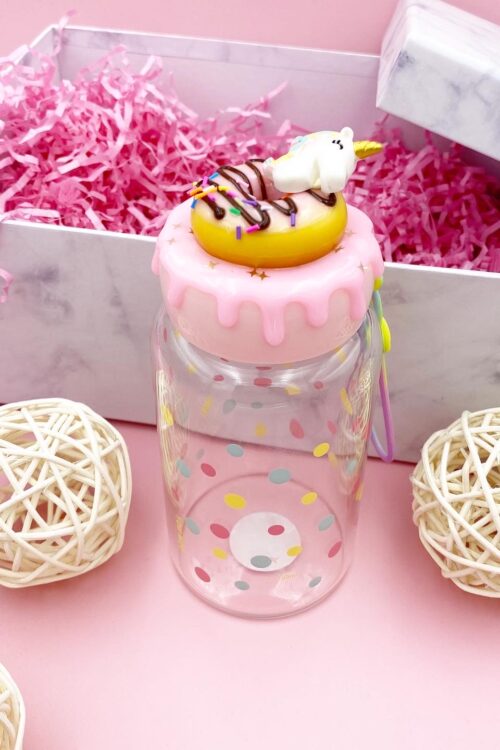DONUT UNICORN GLASS BOTTLE PINK