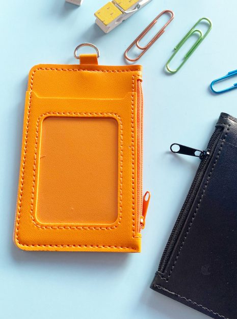 Double Pocket Card Holder Vertical With Zip-Orange