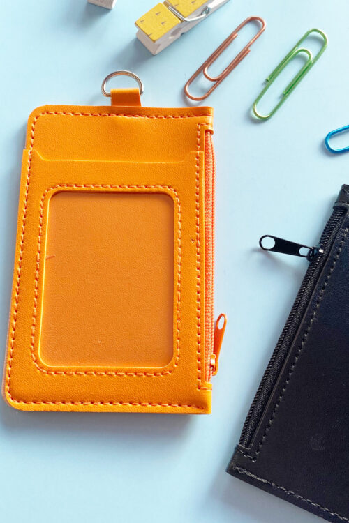 Double Pocket Card Holder Vertical With Zip-Orange