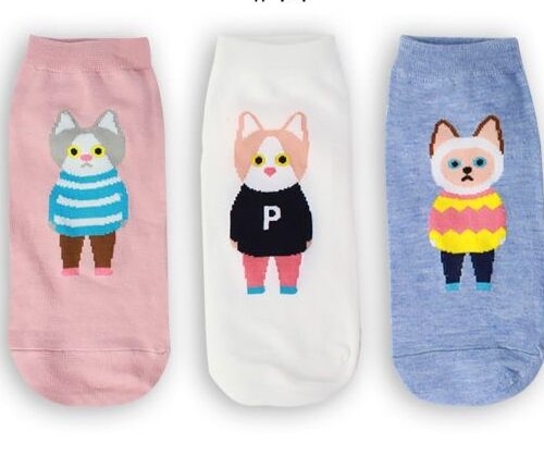 COTTON COMFORT CARTOON ANKLE SOCKS - CUTE CAT