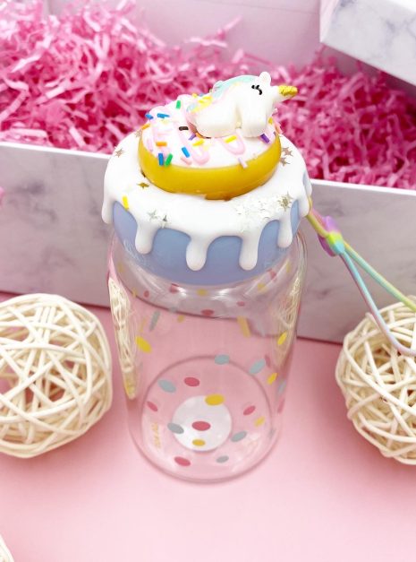 DONUT UNICORN GLASS BOTTLE BLUE