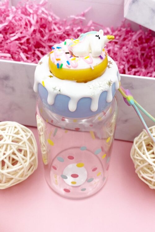 DONUT UNICORN GLASS BOTTLE BLUE