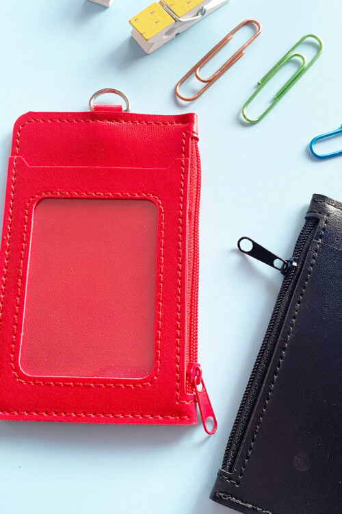 Double Pocket Card Holder Vertical With Zip-Red