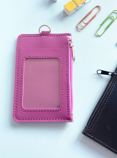 Double Pocket Card Holder Vertical With Zip-Purple