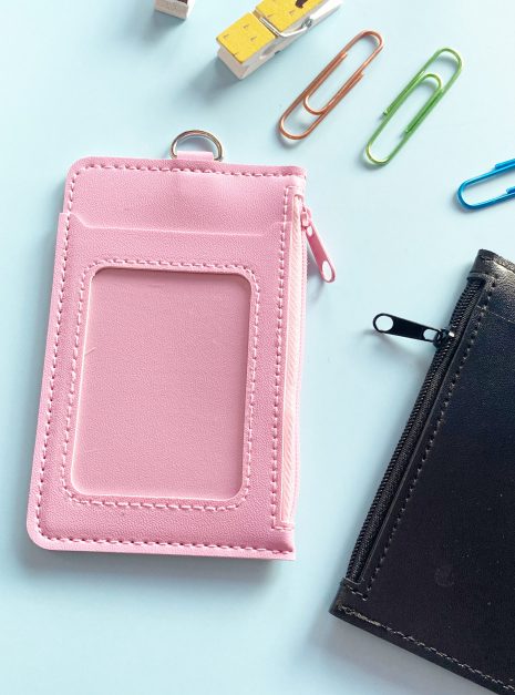 Double Pocket Card Holder Vertical With Zip-Light Pink