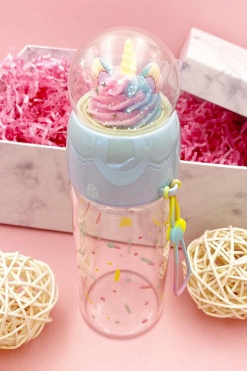 UNICORN GLASS BOTTLE BLUE 
