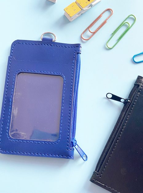 Double Pocket Card Holder Vertical With Zip-Dark Blue