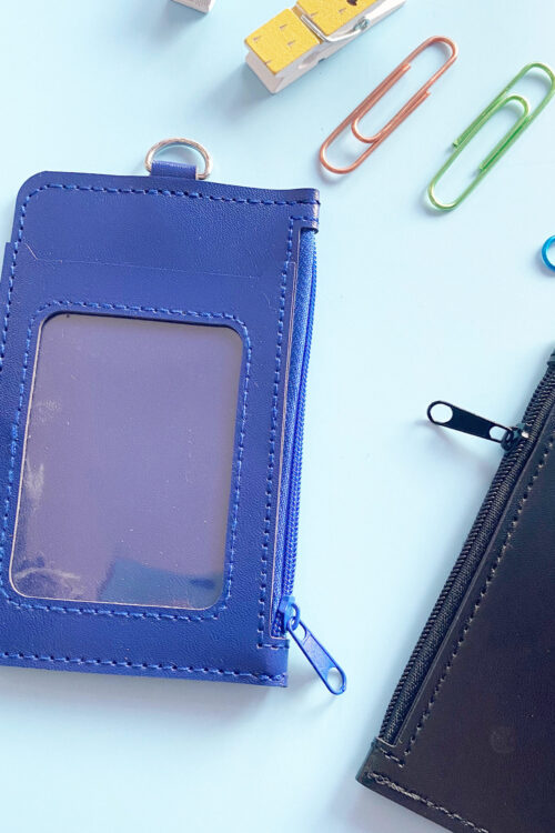 Double Pocket Card Holder Vertical With Zip-Dark Blue