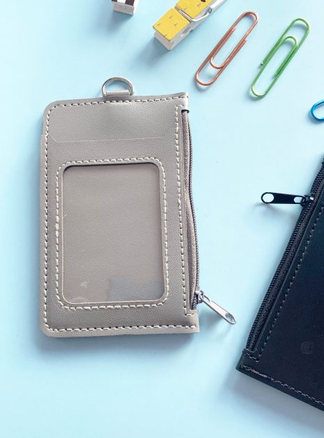 Double Pocket Card Holder Vertical With Zip-Grey