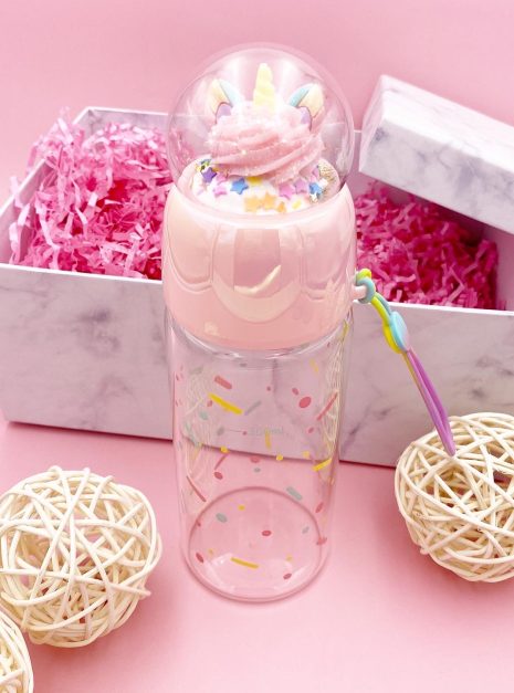 UNICORN GLASS BOTTLE PINK