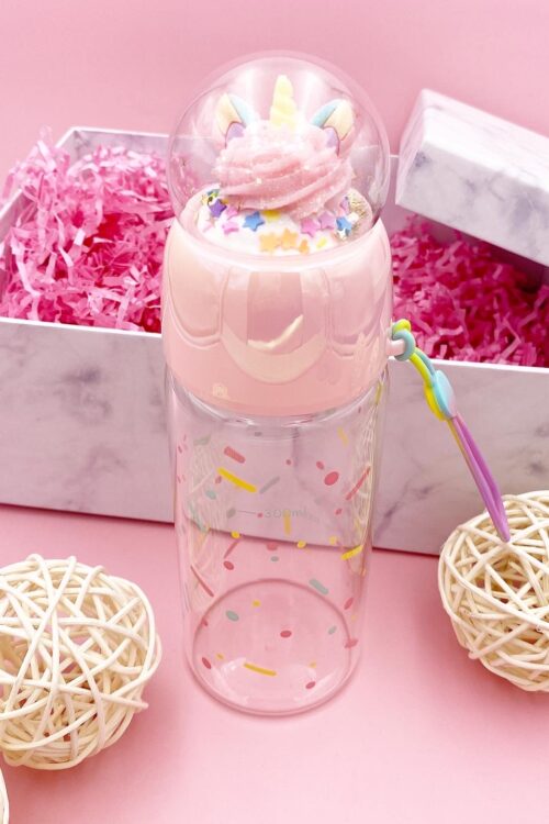UNICORN GLASS BOTTLE PINK