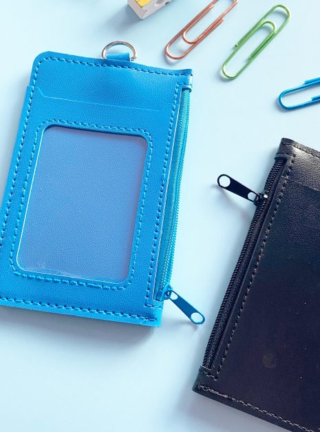 Double Pocket Card Holder Vertical With Zip-Light Blue