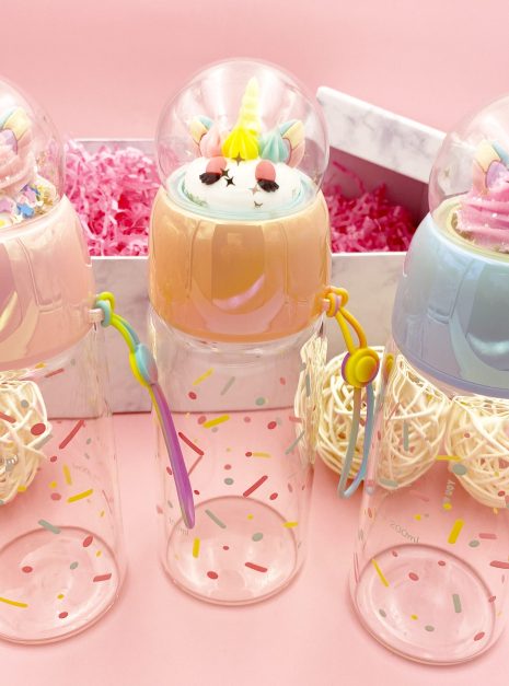 UNICORN GLASS BOTTLE BLUE 