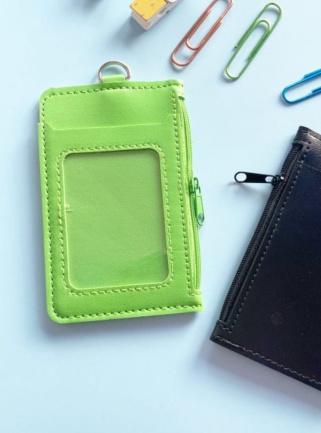 Double Pocket Card Holder Vertical With Zip-Green