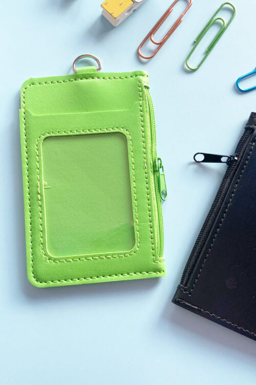 Double Pocket Card Holder Vertical With Zip-Green