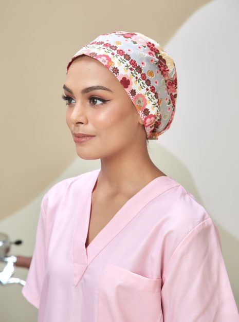 SCRUB CAP - RED FLOWERS