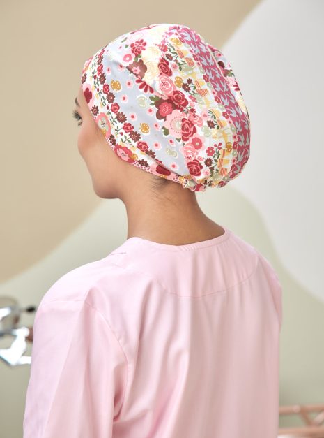 SCRUB CAP - RED FLOWERS