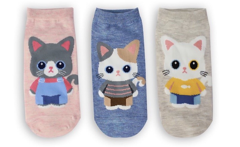 COTTON COMFORT CARTOON ANKLE SOCKS - CAT 