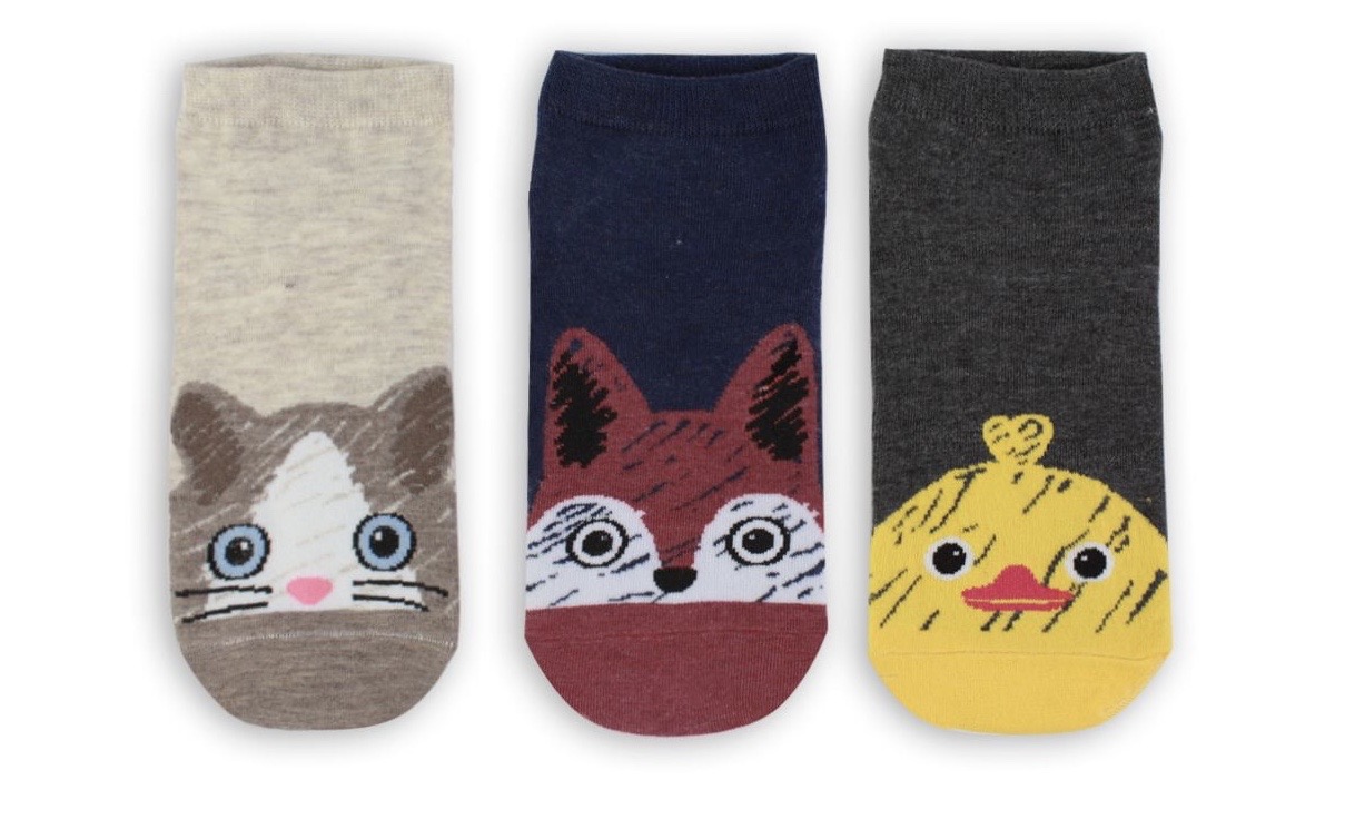 COTTON COMFORT CARTOON ANKLE SOCKS - ANIMAL