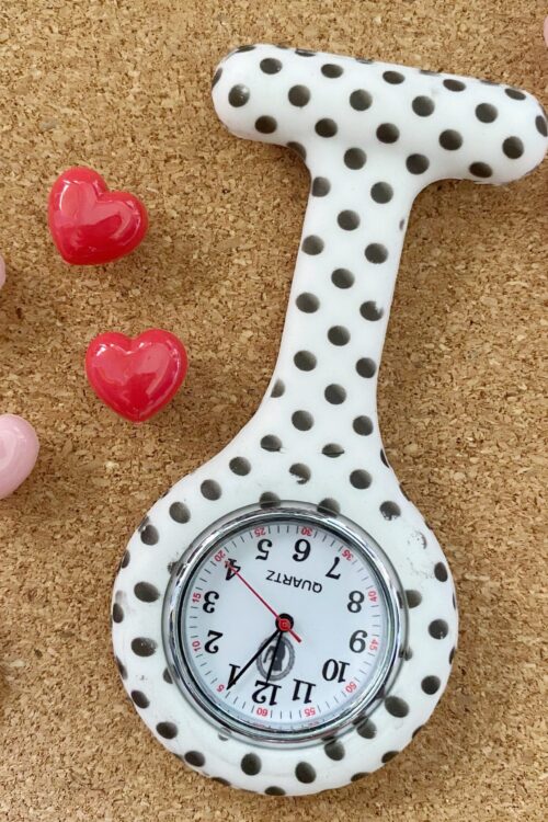 Pin Watch Printed - White Polka