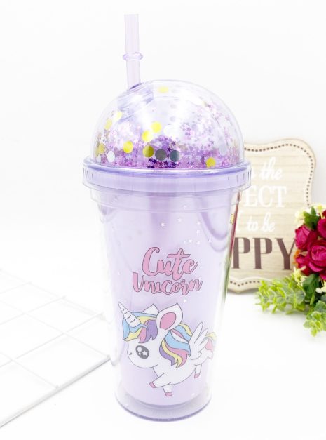 SOLID BOTTLE WITH STRAW BIG - UNICORN PURPLE (CUTE)
