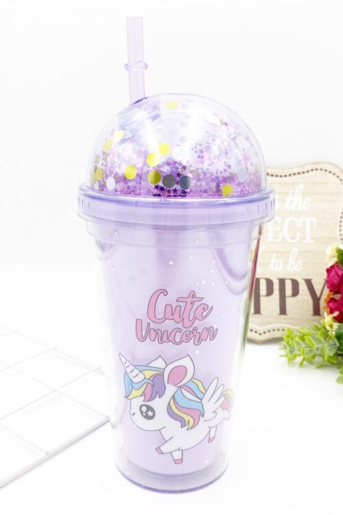SOLID BOTTLE WITH STRAW BIG - UNICORN PURPLE (CUTE)