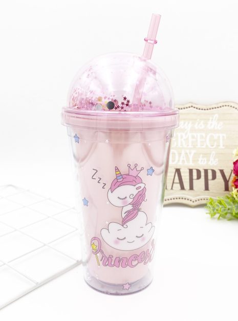 SOLID BOTTLE WITH STRAW BIG - UNICORN PINK (PRINCESS)