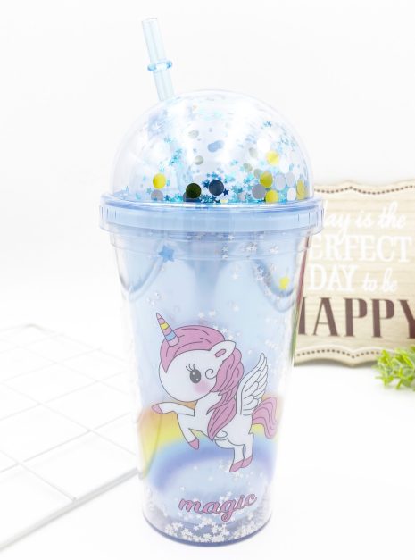 SOLID BOTTLE WITH STRAW BIG - UNICORN BLUE (MAGIC)