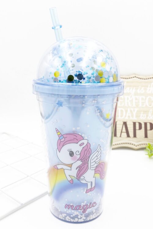 SOLID BOTTLE WITH STRAW BIG - UNICORN BLUE (MAGIC)