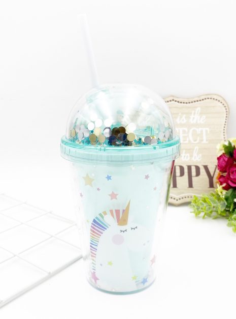 SOLID BOTTLE WITH STRAW - UNICORN GREEN