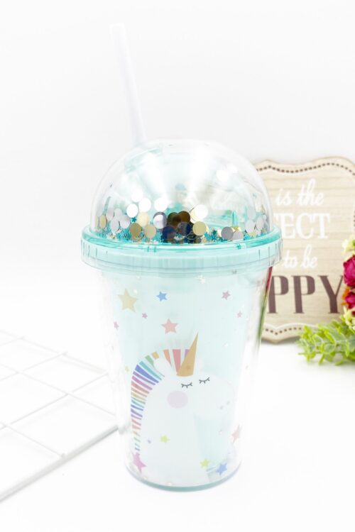 SOLID BOTTLE WITH STRAW - UNICORN GREEN