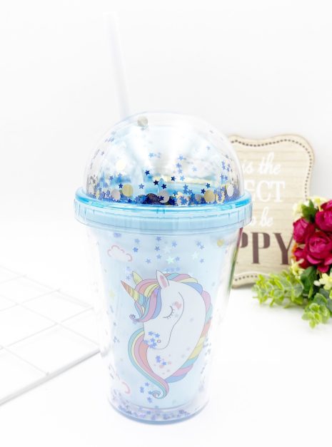 SOLID BOTTLE WITH STRAW - UNICORN BLUE