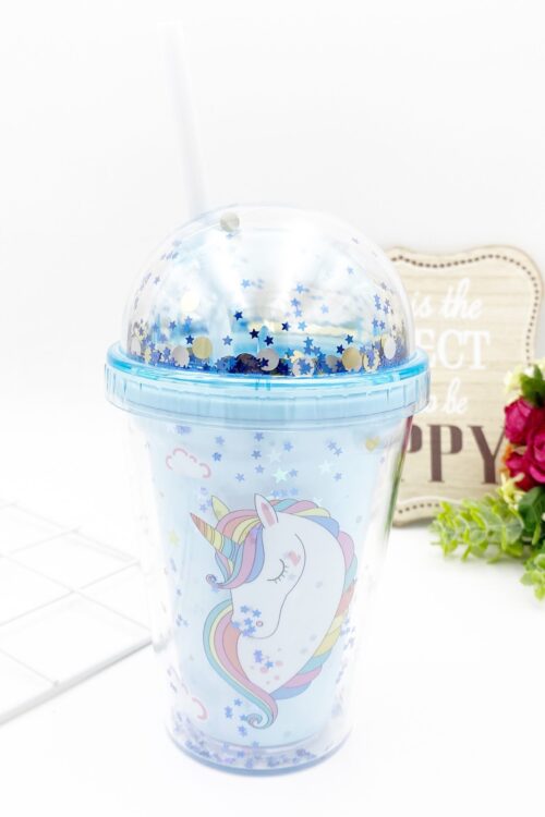 SOLID BOTTLE WITH STRAW - UNICORN BLUE