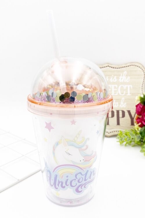 SOLID BOTTLE WITH STRAW - UNICORN ORANGE