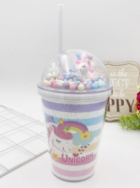 BUBBLE BOTTLE WITH STRAW - UNICORN STRIPE 