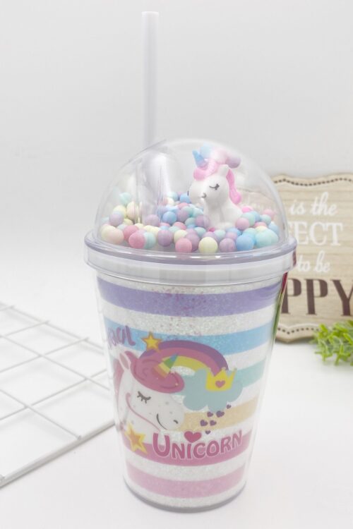 BUBBLE BOTTLE WITH STRAW - UNICORN STRIPE