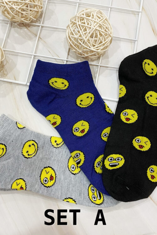 COTTON COMFORT CARTOON ANKLE SOCKS - SMILE