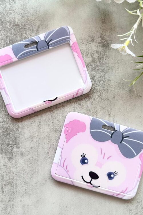 Card Holder Cartoon Horizontal - Pink Bear