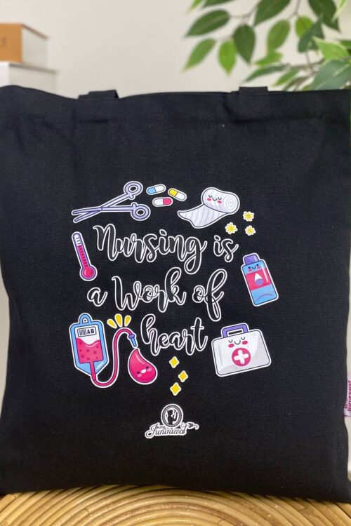 TOTE BAG NURSING IS A WORK OF HEART - BLACK