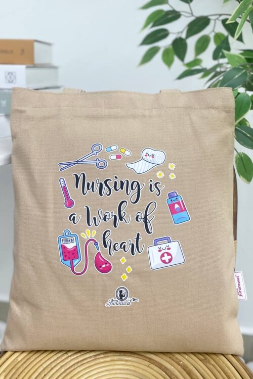 TOTE BAG NURSING IS A WORK OF HEART - NUDE